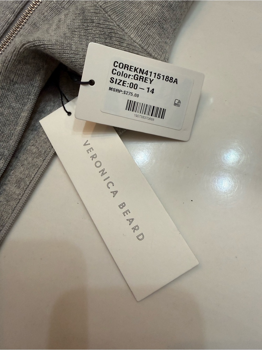 Veronica Beard Cashmere Heather Gray Zip-Front Knit Dickey - Picture 3 of 4